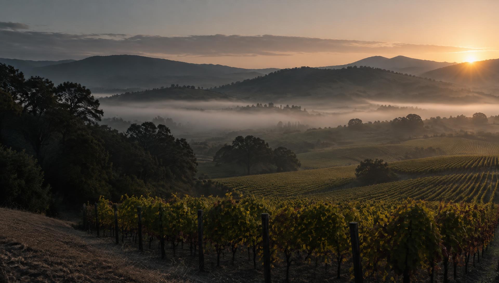 Napa Valley vineyards and hills at sunrise